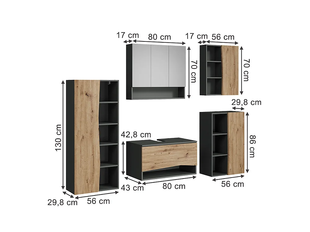 Badmöbel-Set artisan-eiche/anthrazit 80x43x42.8 willow
