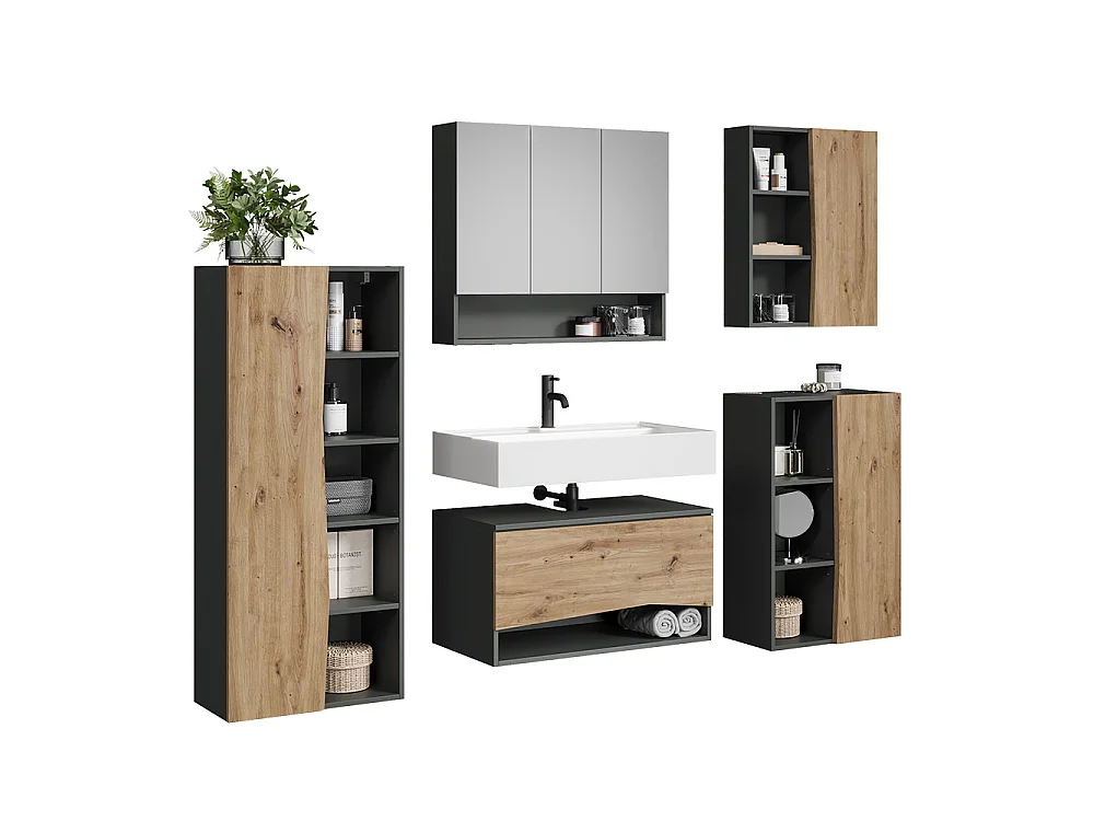 Badmöbel-Set artisan-eiche/anthrazit 80x43x42.8 willow
