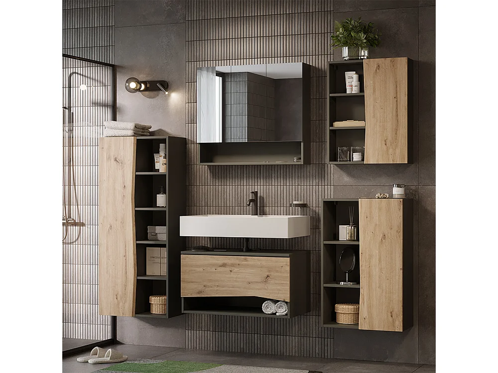 Badmöbel-Set artisan-eiche/anthrazit 80x43x42.8 willow
