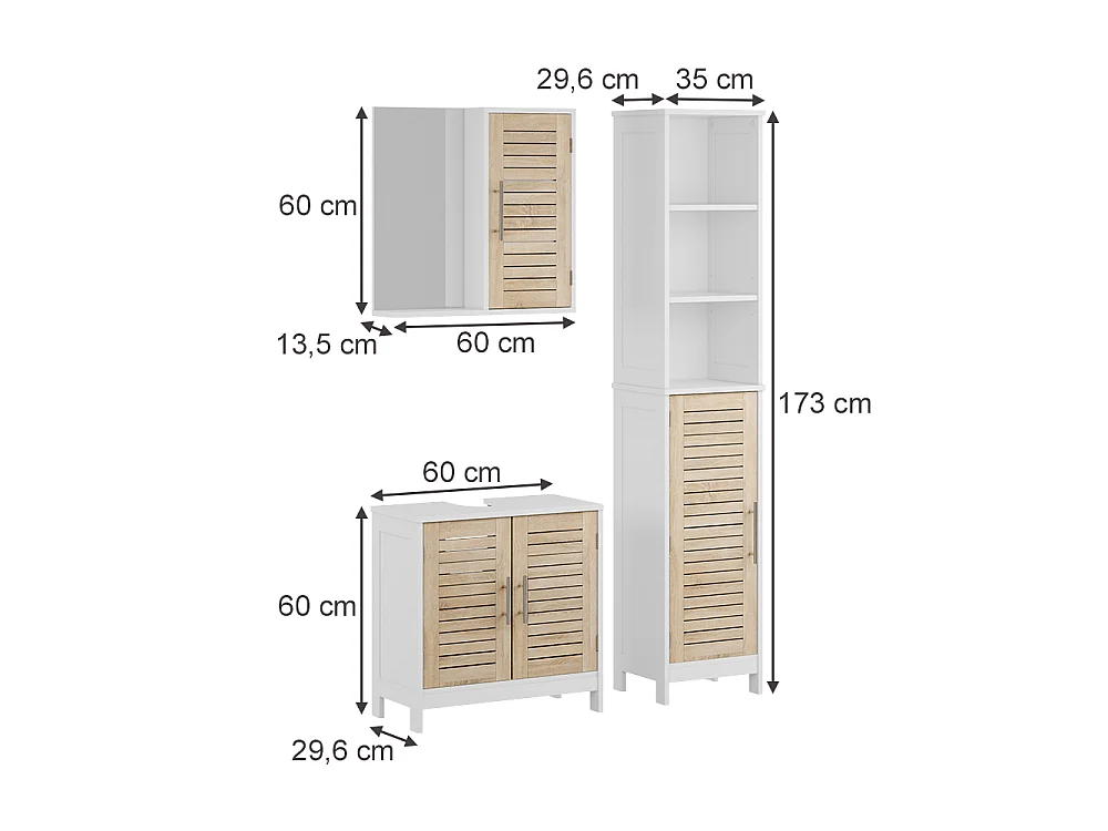 Badrumsmöbelset vit/ek 60x29.6x60 looma