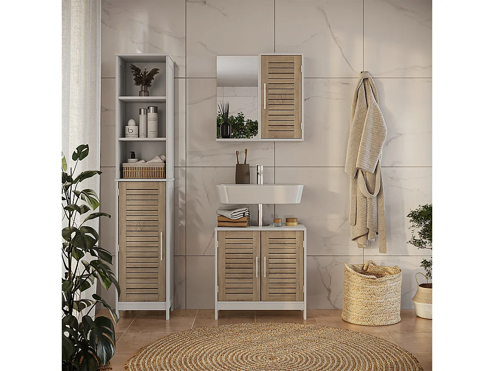Badrumsmöbelset vit/ek 60x29.6x60 looma