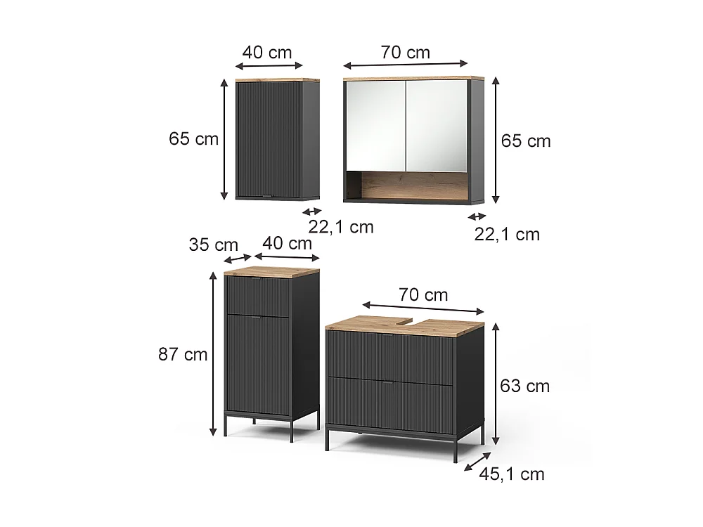 Badmöbel-Set schwarz/viking oak 70x45.1x63 eliza