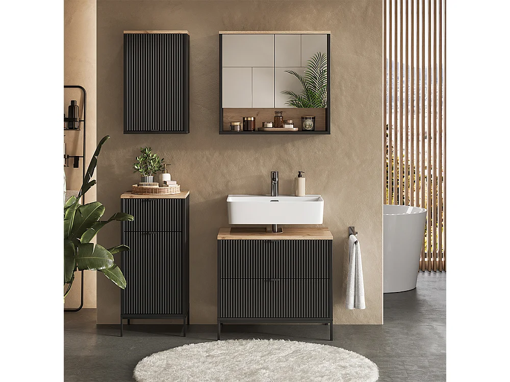 Badmöbel-Set schwarz/viking oak 70x45.1x63 eliza