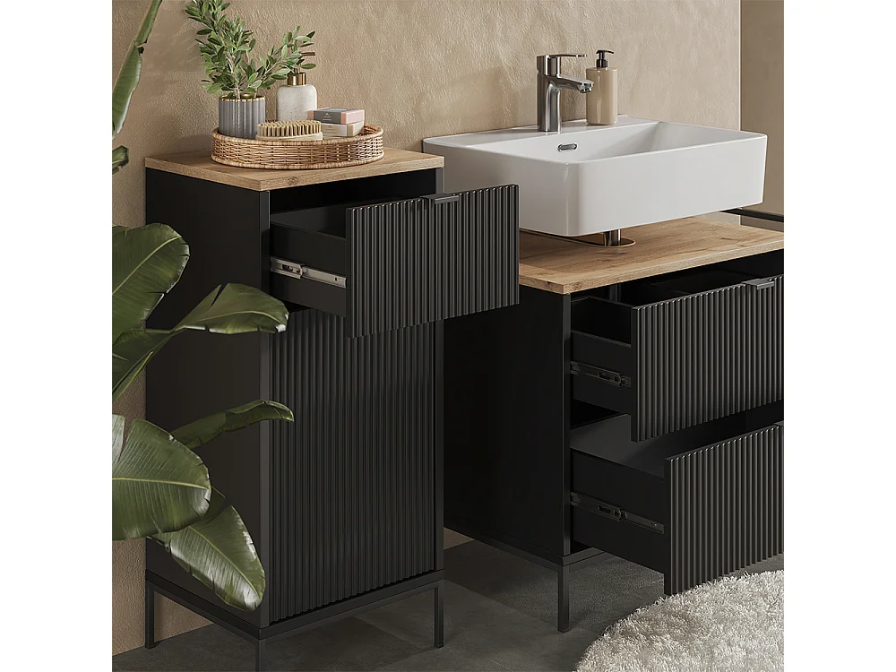 Badmöbel-Set schwarz/viking oak 70x45.1x63 eliza