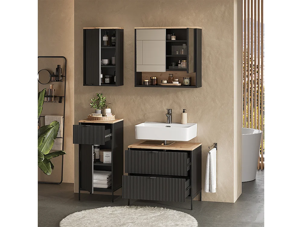 Badmöbel-Set schwarz/viking oak 70x45.1x63 eliza