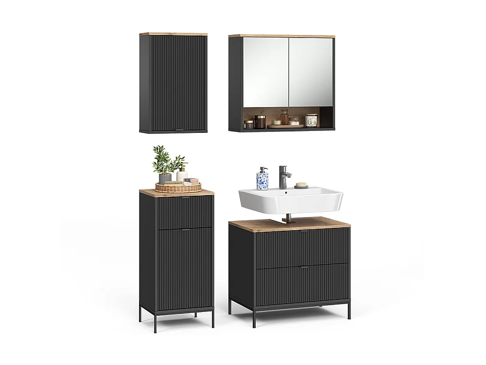 Badmöbel-Set schwarz/viking oak 70x45.1x63 eliza