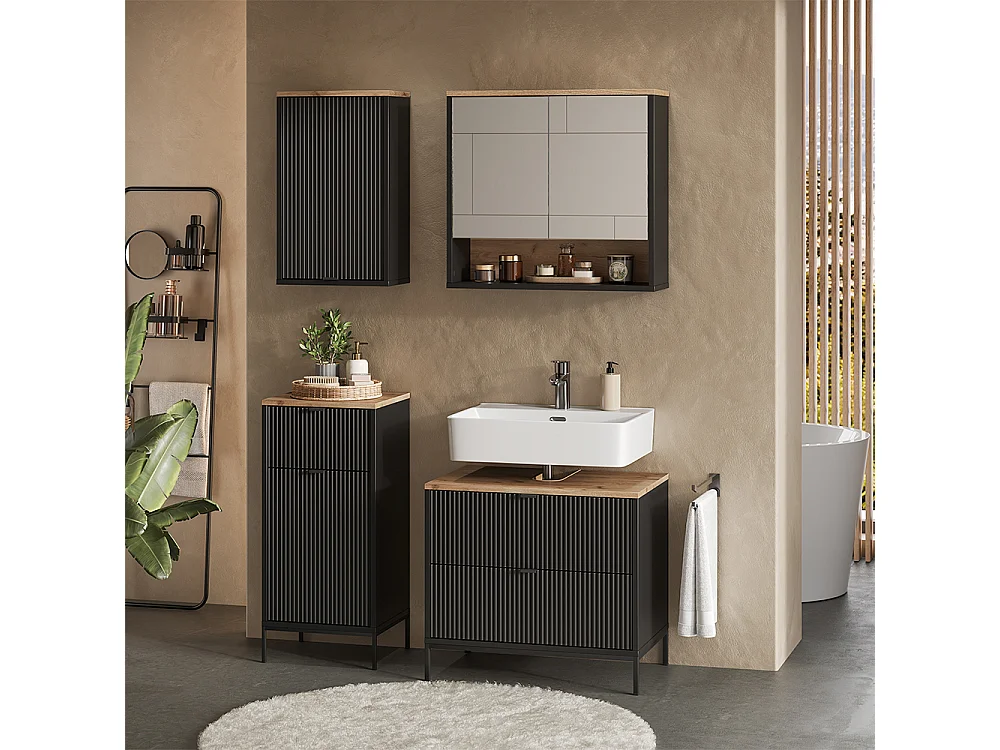 Badmöbel-Set schwarz/viking oak 70x45.1x63 eliza