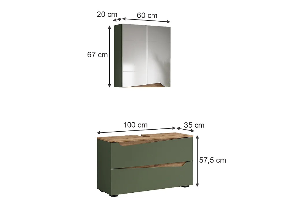 Badrumsmöbelset grön/hantverks ek 100x35x57.5 marelle