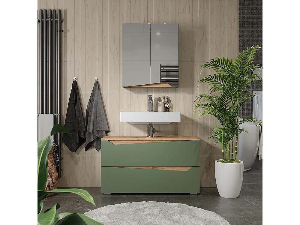 Badrumsmöbelset grön/hantverks ek 100x35x57.5 marelle