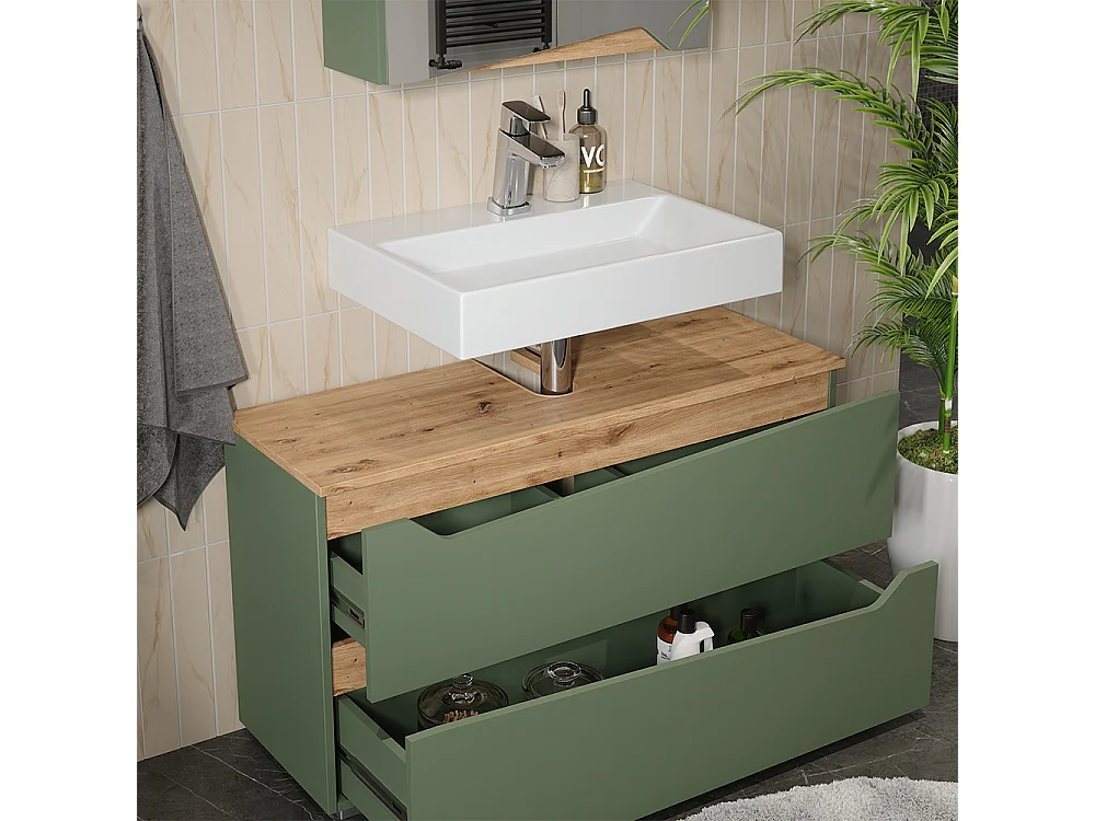 Badrumsmöbelset grön/hantverks ek 100x35x57.5 marelle