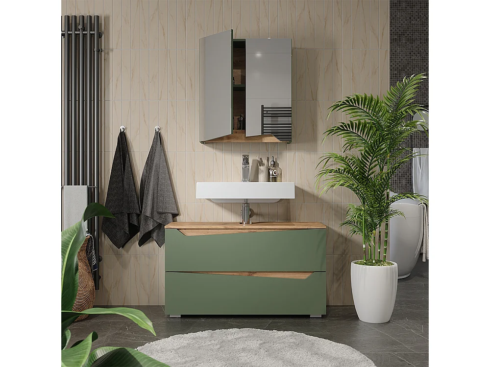 Badrumsmöbelset grön/hantverks ek 100x35x57.5 marelle