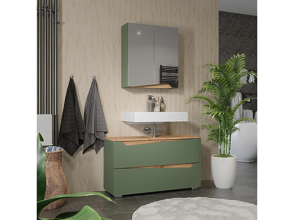 Badrumsmöbelset grön/hantverks ek 100x35x57.5 marelle