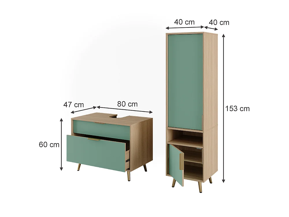 Badkamermeubelset saliegroen/eiken 80x47x60 kano