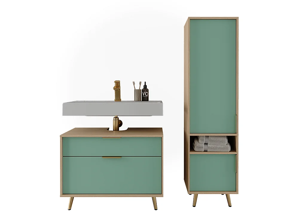 Badkamermeubelset saliegroen/eiken 80x47x60 kano