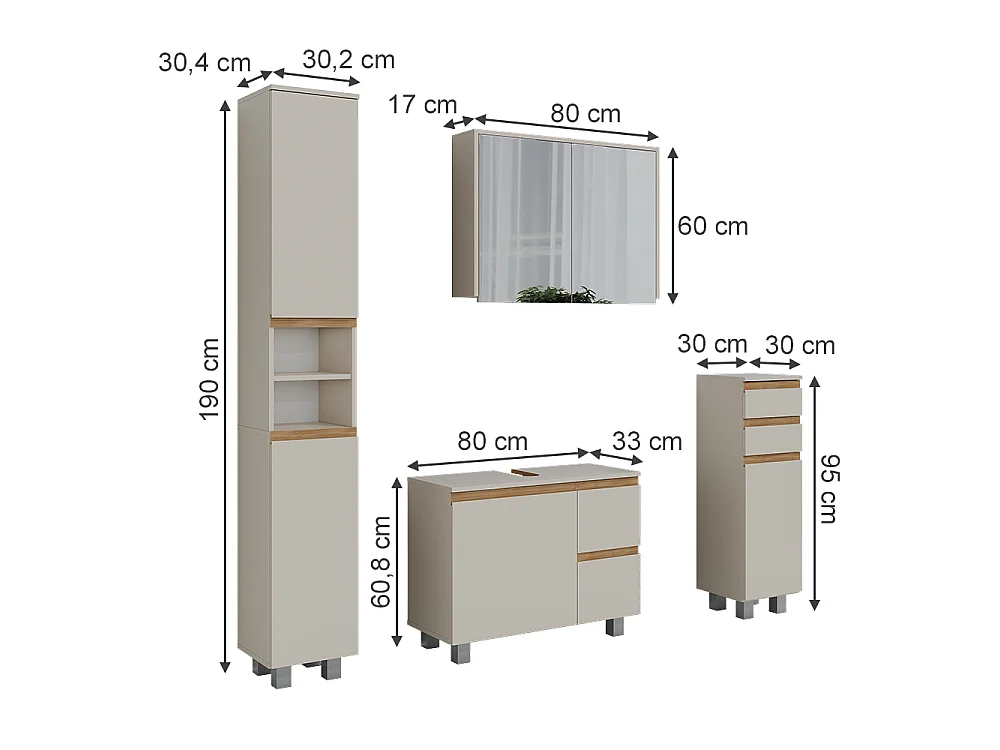 Zestaw mebli łazienkowych kaszmir/dąb artisan 80x33x60.8 j-shape