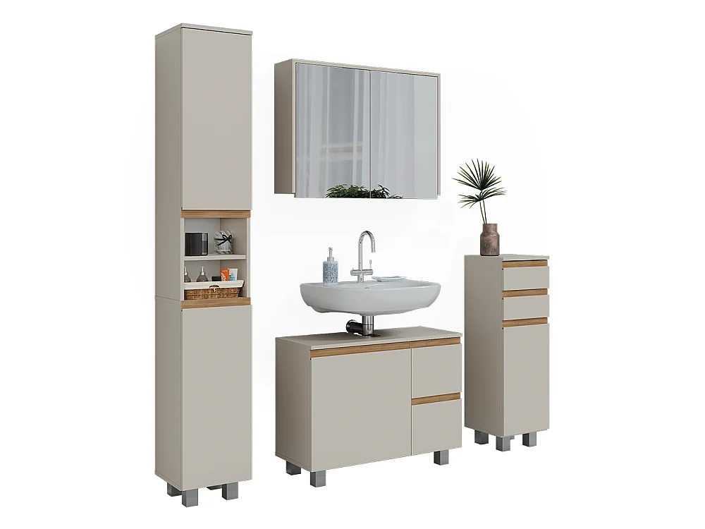 Zestaw mebli łazienkowych kaszmir/dąb artisan 80x33x60.8 j-shape