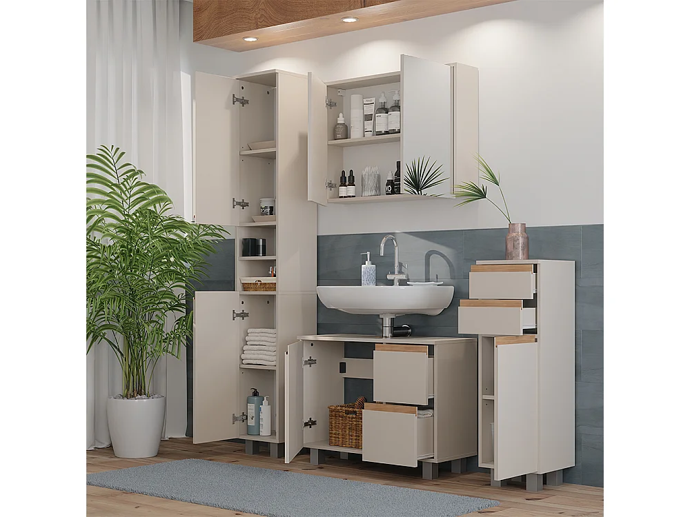 Zestaw mebli łazienkowych kaszmir/dąb artisan 80x33x60.8 j-shape
