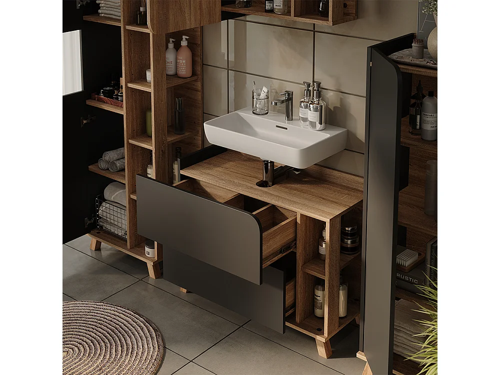Zestaw mebli łazienkowych antracyt/sonoma 80x35x65 karen