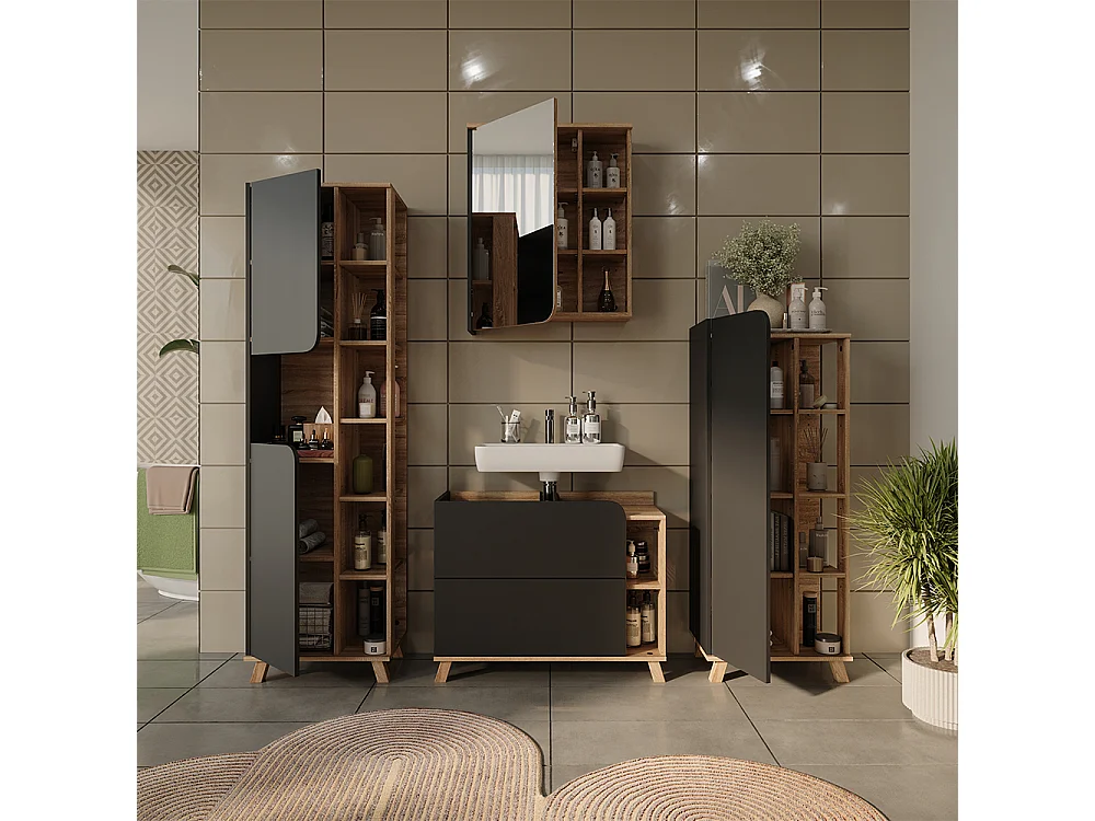 Zestaw mebli łazienkowych antracyt/sonoma 80x35x65 karen