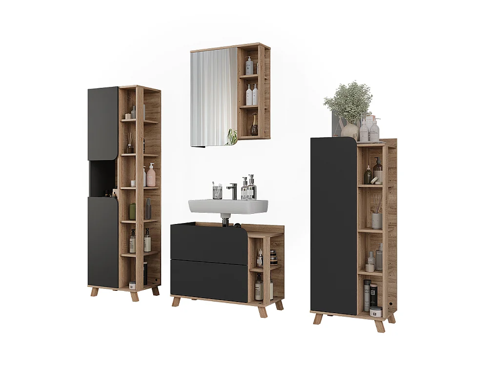Zestaw mebli łazienkowych antracyt/sonoma 80x35x65 karen