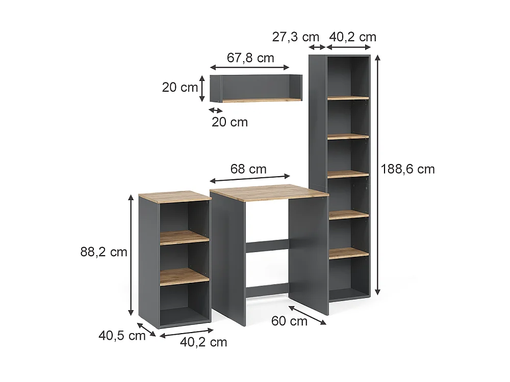 Badmöbel-Set anthrazit/goldkraft eiche 40x27.3x188.6 viktor