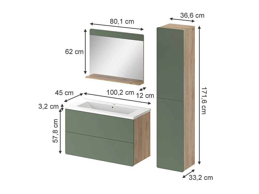 Zestaw mebli łazienkowych zielony/dąb goldkraft 100x44.6x57.8 izan