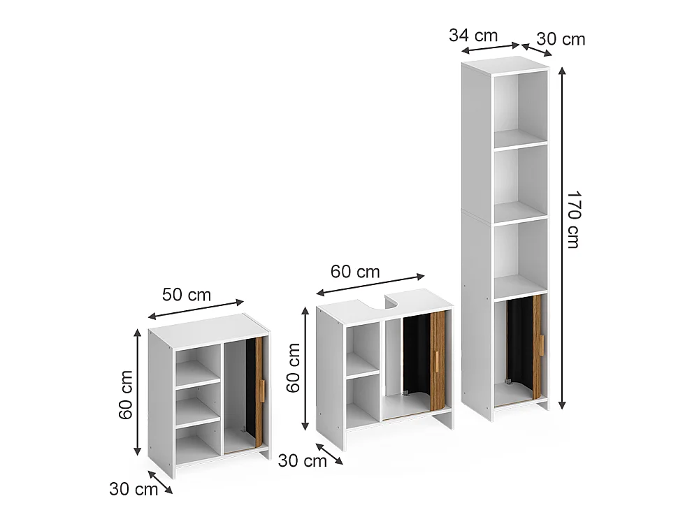 Badmöbel-Set eiche/weiß 60x30x60 norea