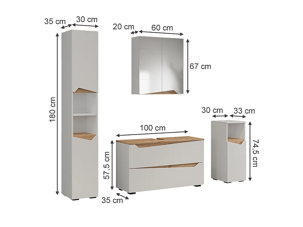 Badmöbel-Set weiß/artisan-eiche 100x35x57.5 marelle