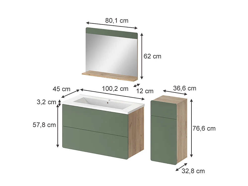 Zestaw mebli łazienkowych zielony/dąb goldkraft 100x44.6x57.8 izan