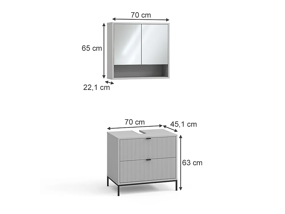 Zestaw mebli łazienkowych szary 70x45.1x63 eliza