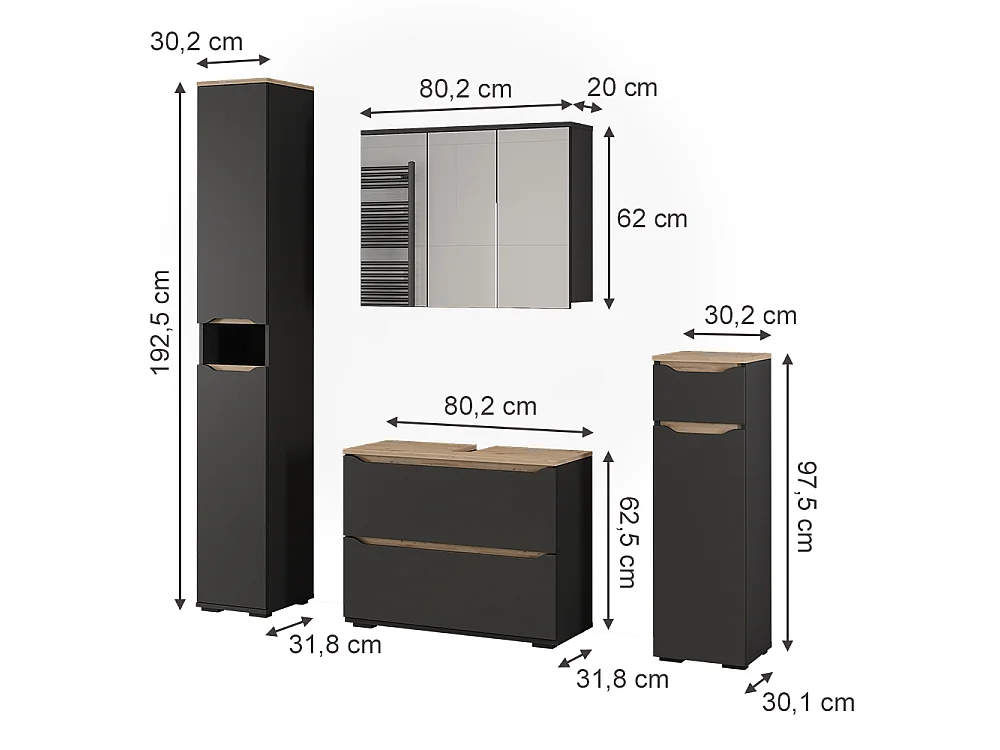 Badmöbel-Set anthrazit/artisan-eiche 80.2x20x62 ruben
