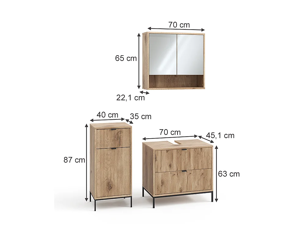 Meubles bain chêne viking 70x45.1x63 eliza