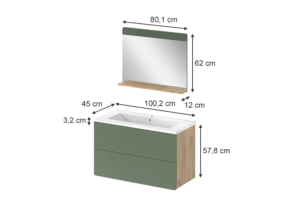 Zestaw mebli łazienkowych zielony/dąb goldkraft 100x44.6x57.8 izan