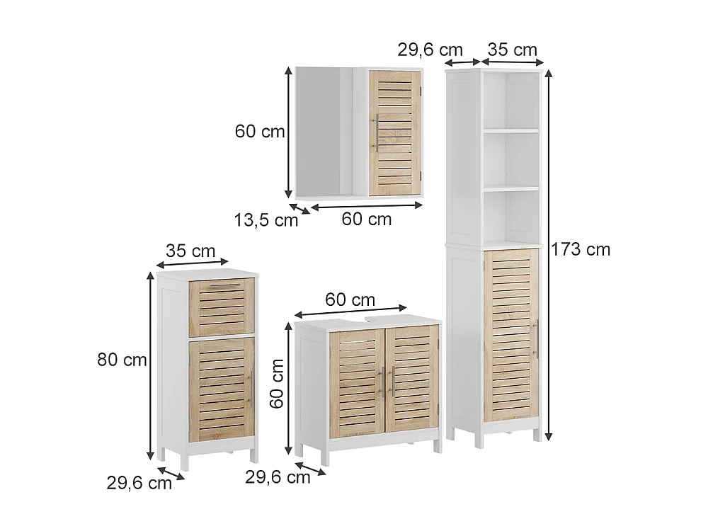 Zestaw mebli łazienkowych biały/dąb 60x29.6x60 looma