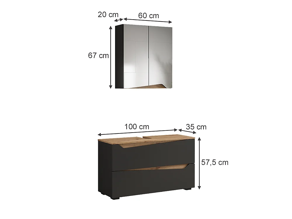 Badrumsmöbelset antracit/hantverks ek 100x35x57.5 marelle