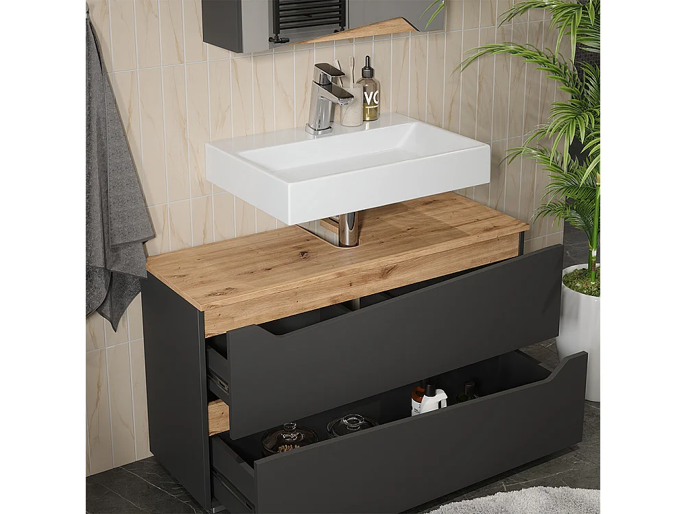 Badrumsmöbelset antracit/hantverks ek 100x35x57.5 marelle