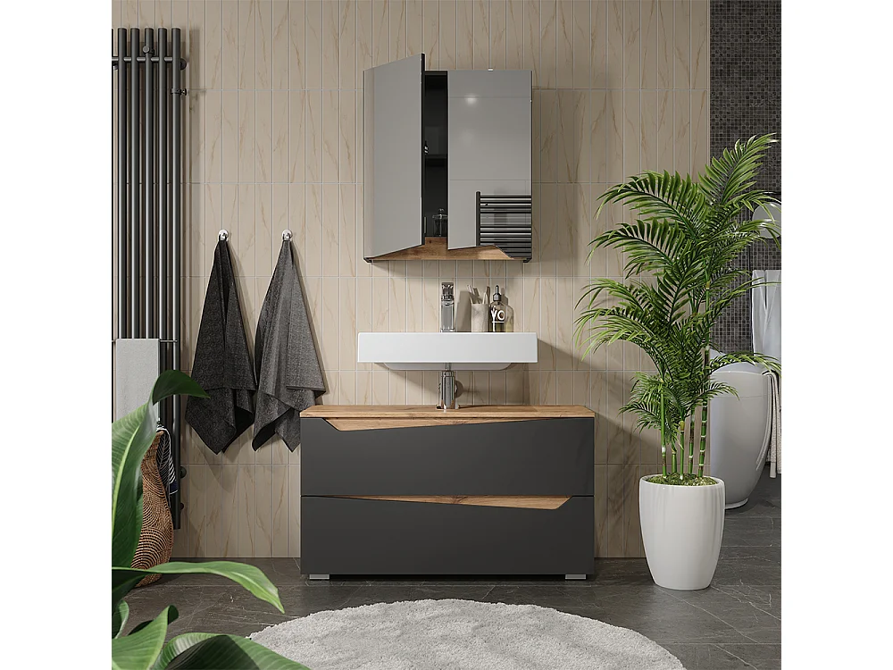 Badrumsmöbelset antracit/hantverks ek 100x35x57.5 marelle