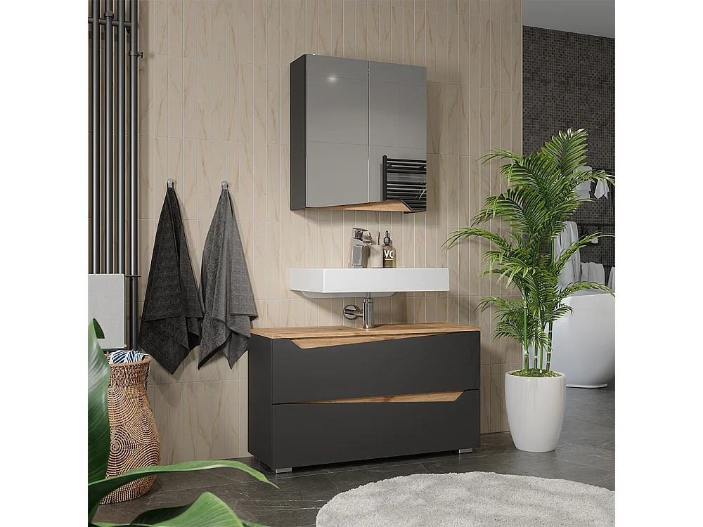 Badrumsmöbelset antracit/hantverks ek 100x35x57.5 marelle