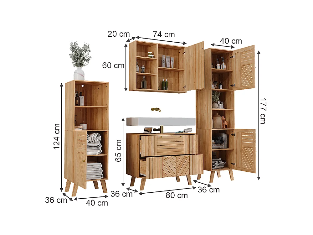 Badrumsmöbelset bambu 80x36x65 lucie