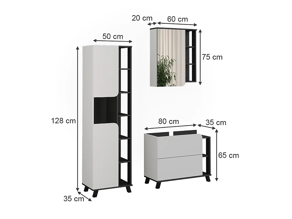 Badrumsmöbelset vit/antracit 80x35x65 karen