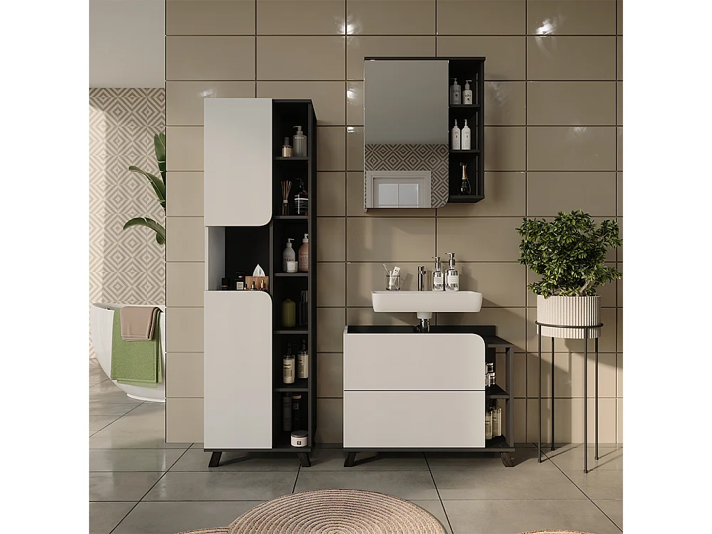 Badrumsmöbelset vit/antracit 80x35x65 karen