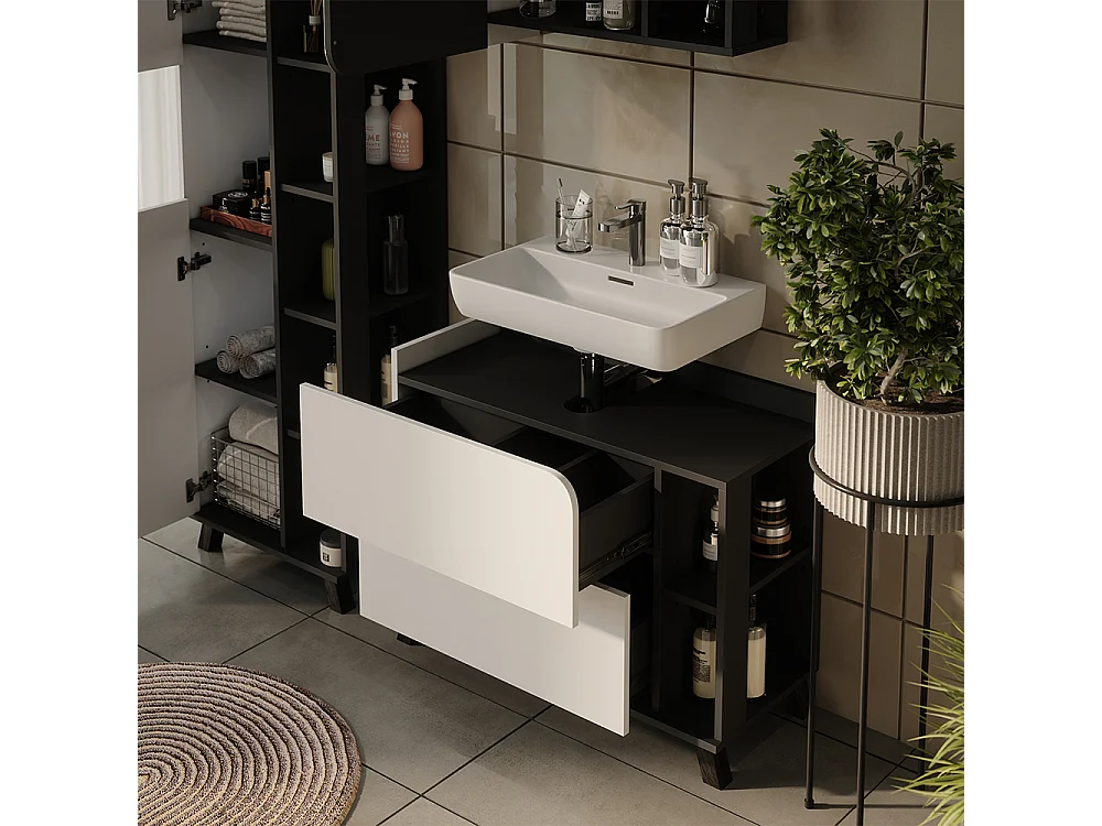 Badrumsmöbelset vit/antracit 80x35x65 karen