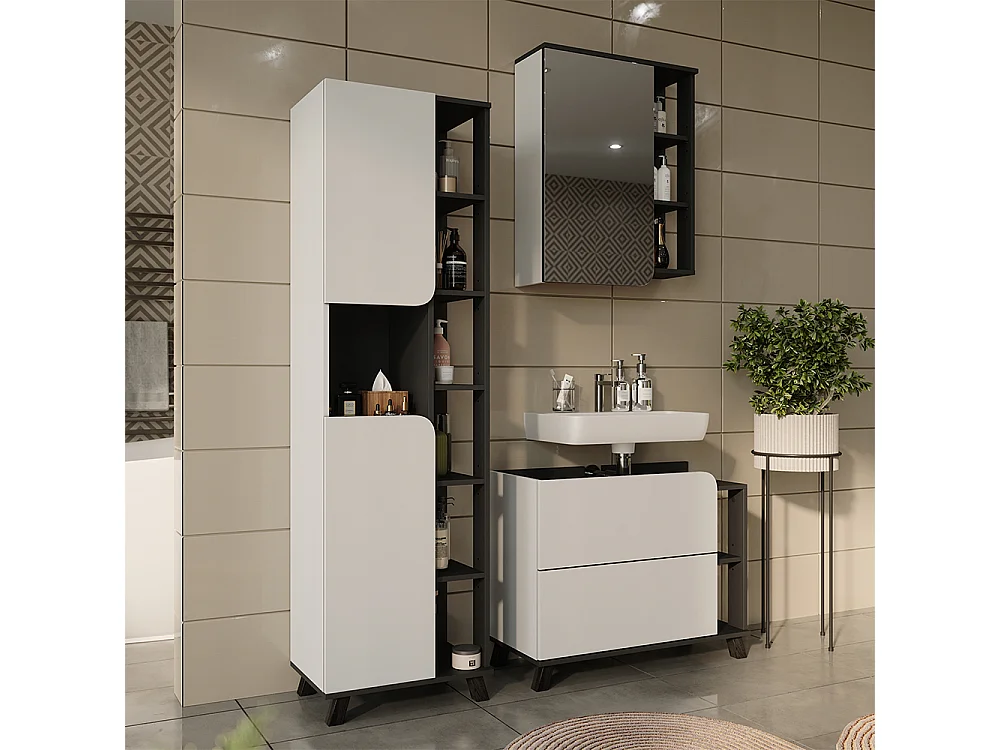 Badrumsmöbelset vit/antracit 80x35x65 karen