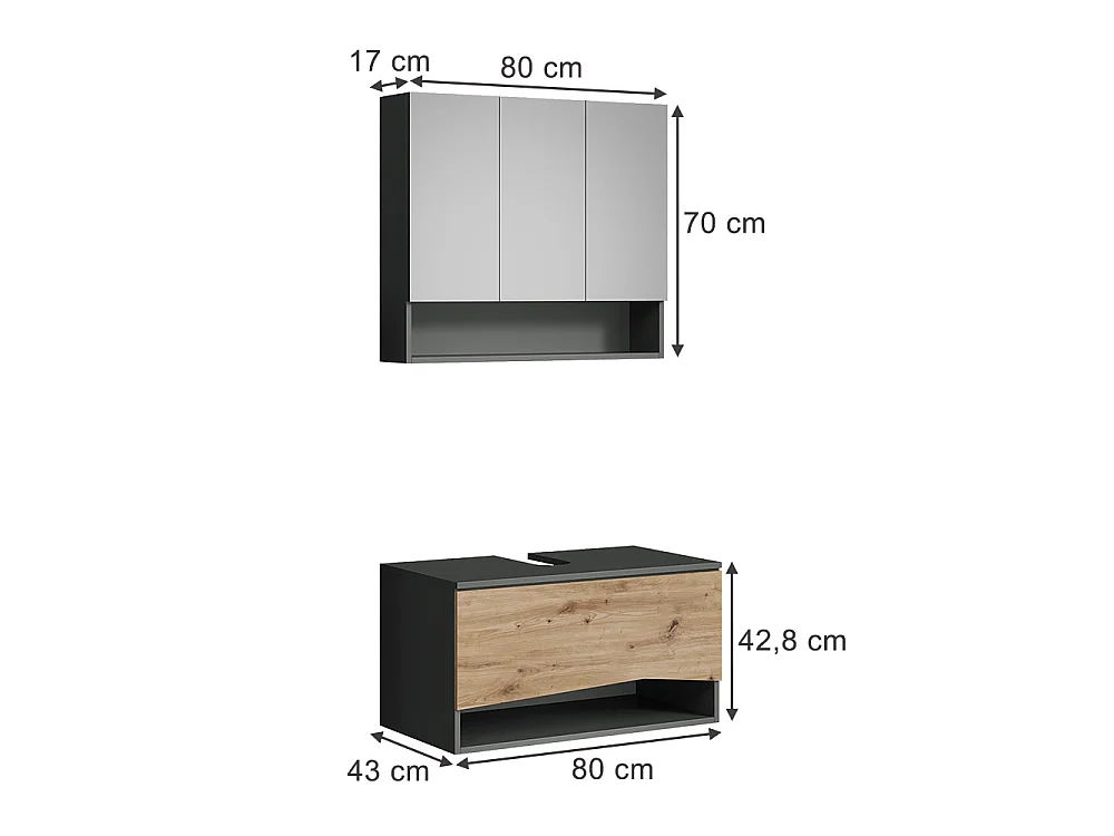 Badrumsmöbelset hantverks ek/antracit 80x43x42.8 willow