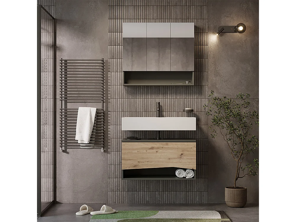 Badrumsmöbelset hantverks ek/antracit 80x43x42.8 willow