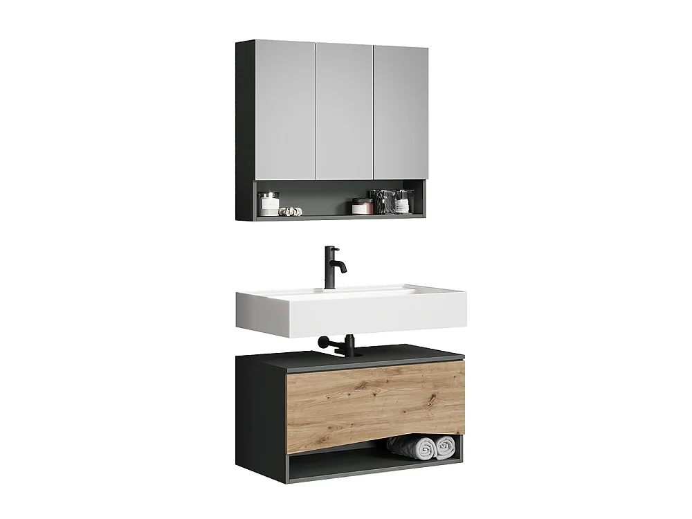 Badrumsmöbelset hantverks ek/antracit 80x43x42.8 willow