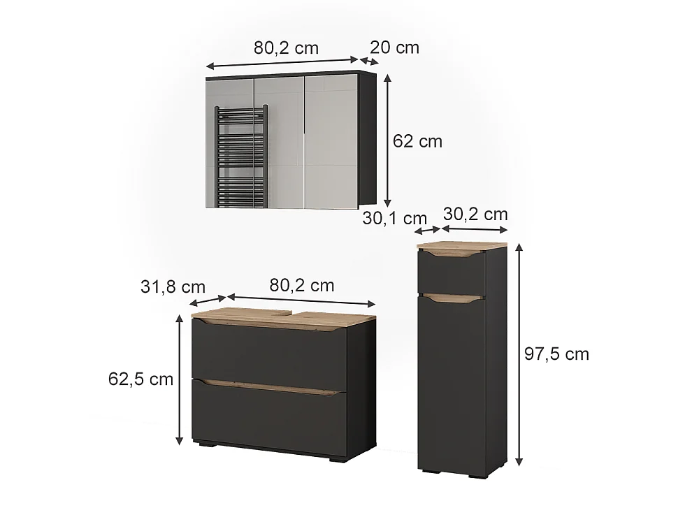 Badmöbel-Set anthrazit/artisan-eiche 80.2x20x62 ruben