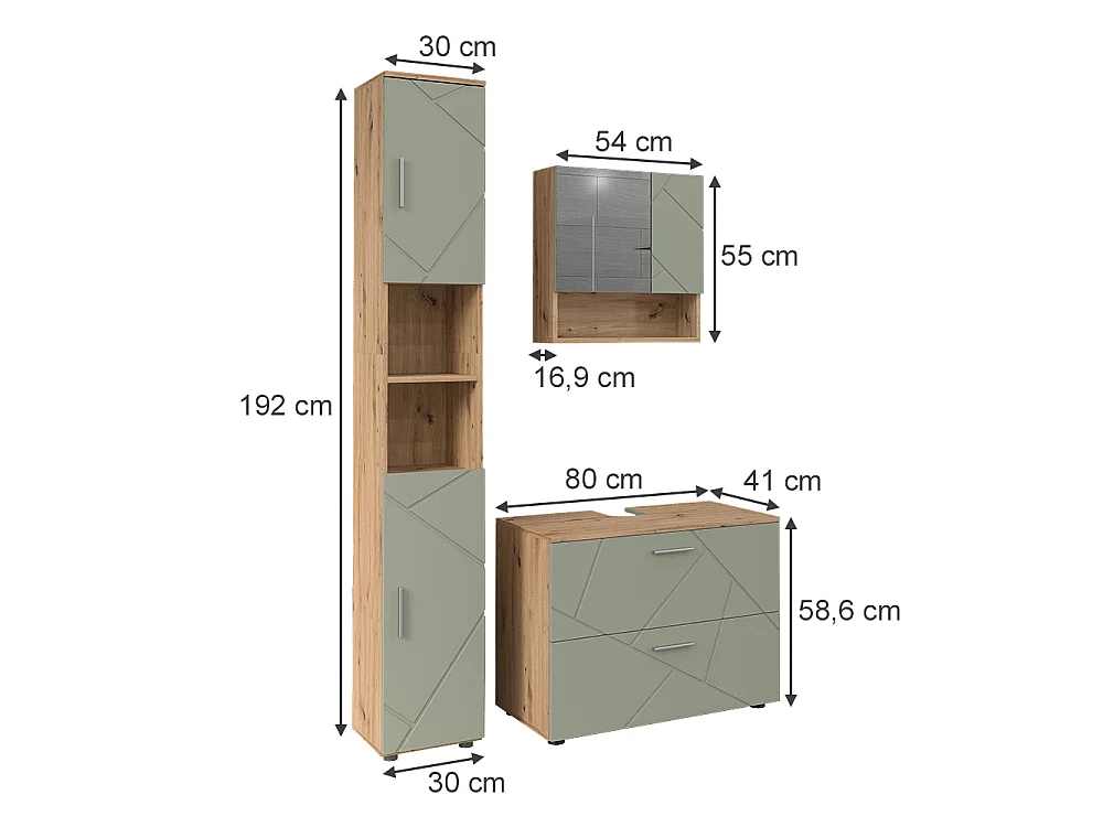 Badrumsmöbelset salvia grön 80x41x58.6 irma