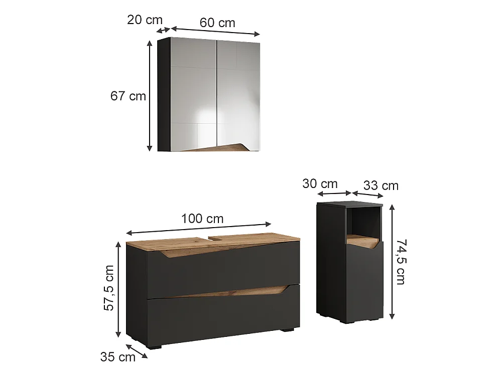 Zestaw mebli łazienkowych antracyt/dąb artisan 100x35x57.5 marelle