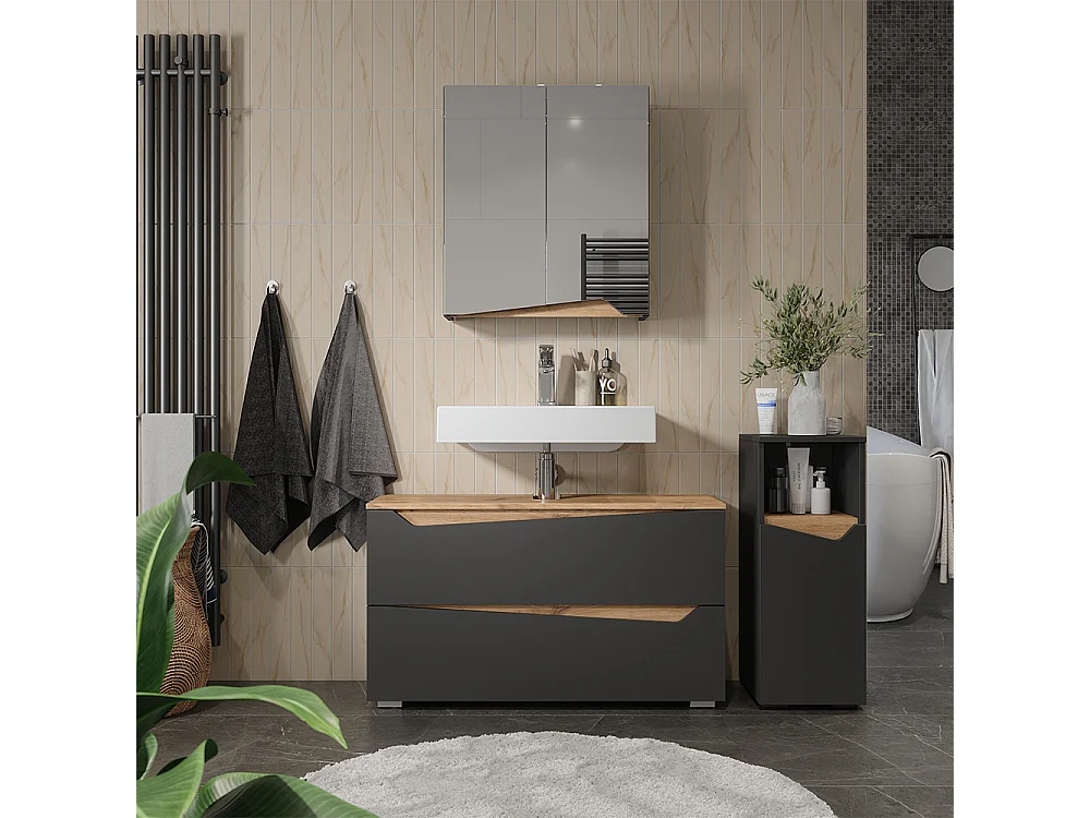 Zestaw mebli łazienkowych antracyt/dąb artisan 100x35x57.5 marelle